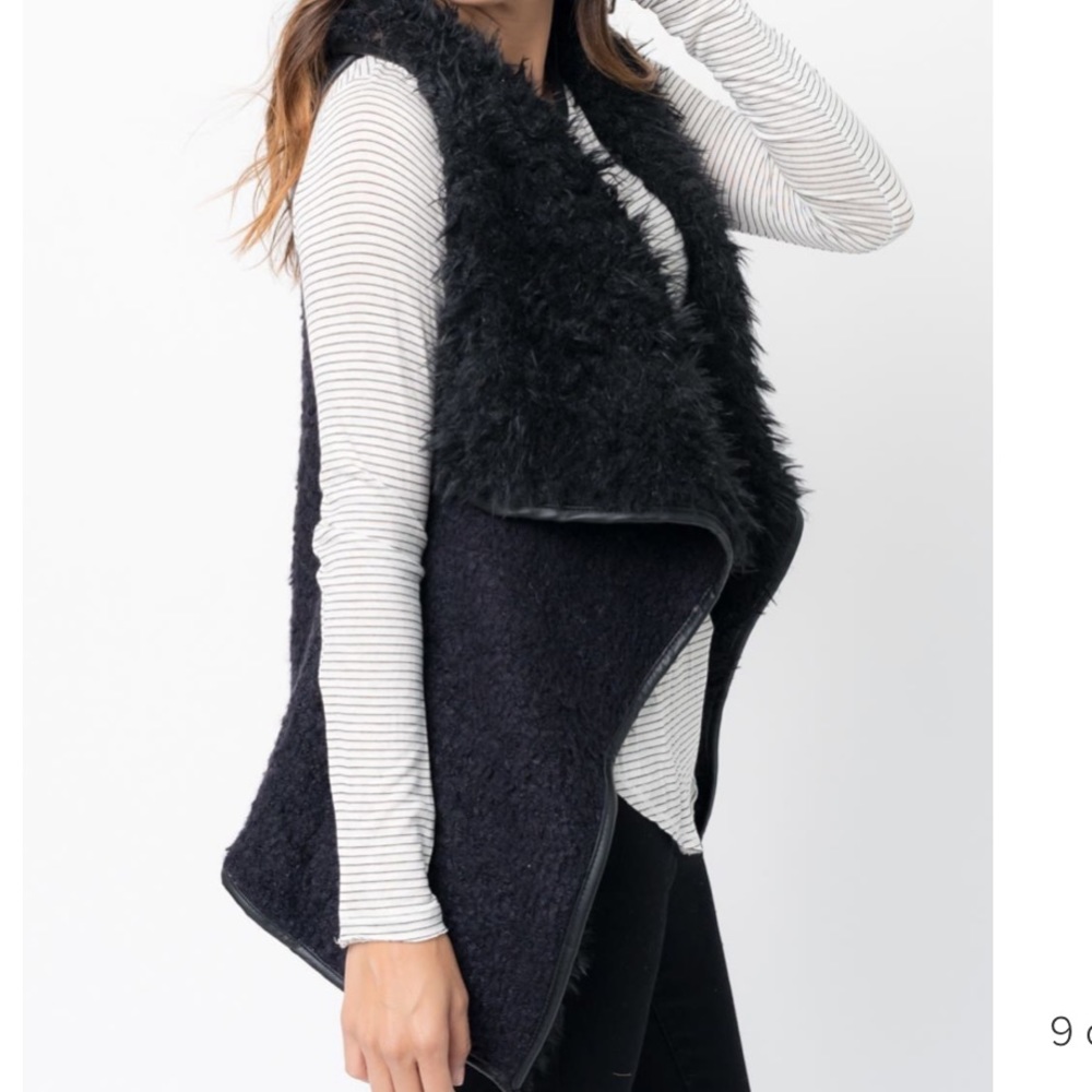 Faux fur leather trimmed vest